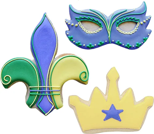 Miniatura 3 de Ann Clark Mardi Gras - Juego de cortadores de galletas, 3 unidades, fabricado en Estados Unidos, flor de lis, corona, máscara