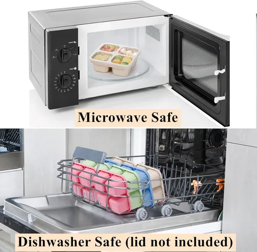 Miniatura 5 de Cididu Paquete de 8 loncheras Bento de 4 compartimentos, contenedor de preparación de comidas, caja de aperitivos dividida reutilizable con tapa