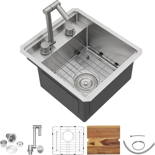Fregadero de cocina de 13 x 15 pulgadas de montaje bajo encimera - Fregadero de cocina de acero inoxidable 304 calibre 16 bajo mostrador con grifo