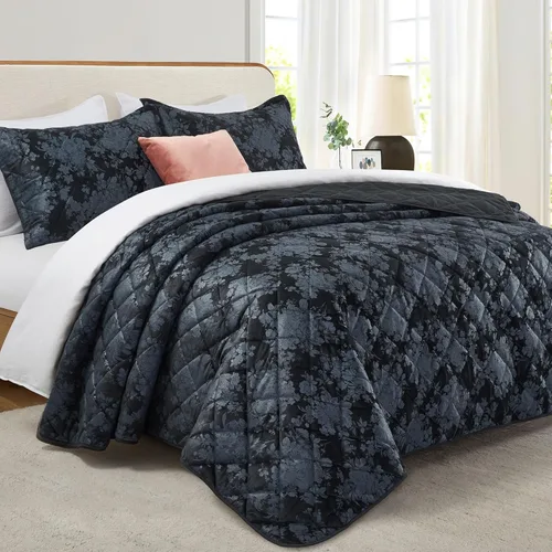 Miniatura 95 de IR Imperial Rooms Velvet Twin Quilt Bedspread Comforter Bedding Set 2 Pcs Diamond Pattern - (68"x86") Bedspread Coverlet + 1 Pillow Shams