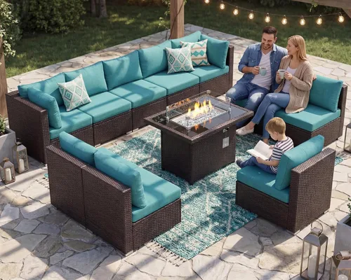 Miniatura 108 de NICESOUL Juego de muebles de patio para exteriores de 7 piezas con mesa para hoguera, gas natural y propano convertible, respaldo alto de 29.3