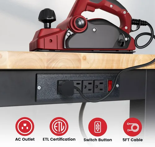 Miniatura 4 de ENJOYWOOD Mesa de trabajo para garaje de 60 pulgadas Banco de trabajo con almacenamiento Altura ajustable Tablero de madera de goma Banco de trabajo