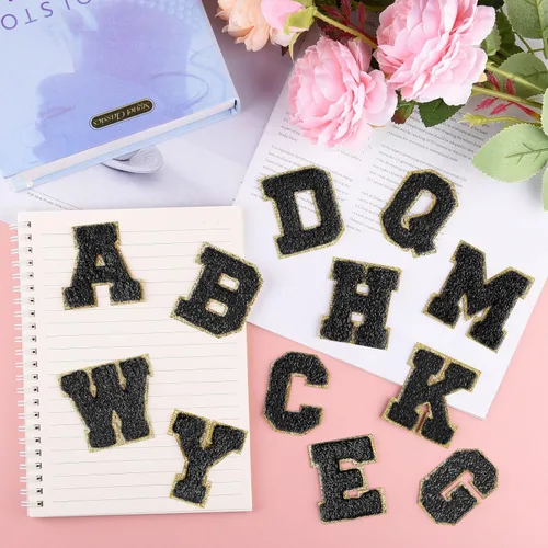Miniatura 4 de Morcheiong 26 parches de letras de felpilla autoadhesivas de la A a la Z, letras de felpilla para ropa, tela, zapatos y bolsas (negro)