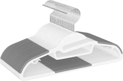 Miniatura 12 de BAGAIL Paquete de 50 perchas de plástico con diseño antideslizante, 0.2 pulgadas de grosor, gancho giratorio de 360°, organizador que ahorra espacio