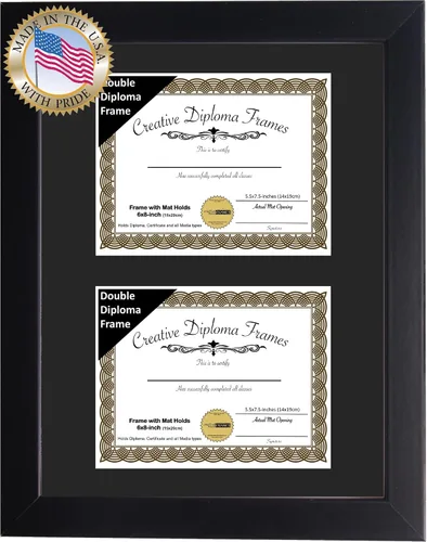 Miniatura 2 de Creative Picture Frames Marco de diploma doble clásico negro de 6 x 8 pulgadas con vidrio negro y colgador de pared instalado