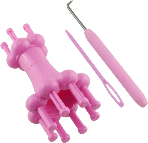 Miniatura 4 de HJ Garden 1 juego de herramientas de tejer de doble cabeza DIY carrete de tejer telar de hilo de tejer gancho de cuerda de lana, rosa