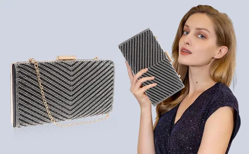 Miniatura 6 de Bolso de mano con diamantes de imitación brillantes, cierre de metal, bolsa de noche, banquete, fiesta, bolsa cruzada para mujer