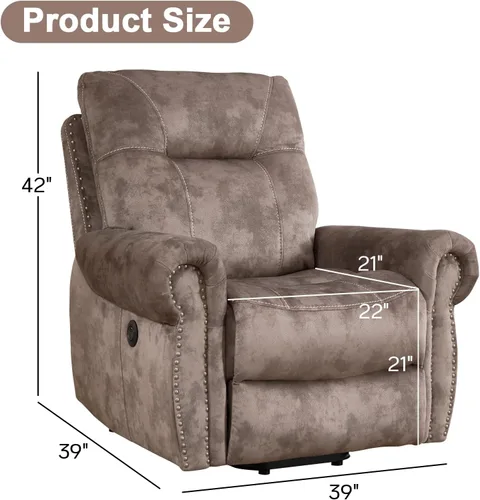 Miniatura 2 de EBELLO - Silla reclinable eléctrica con masaje y calor, sillón reclinable de tela suave para adultos, sofá reclinable individual acolchado, diseño