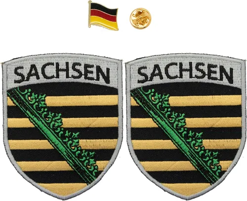A-ONE - Parches bordados con insignia de la ciudad de Sajonia de Alemania, parches para coser lugares emblemáticos del mundo + pines de bandera de