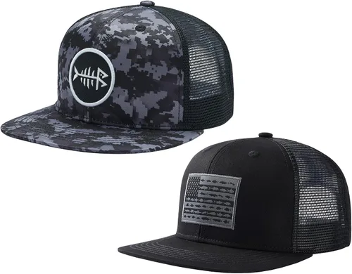Miniatura 10 de BASSDASH Paquete de 2 gorras de camionero de ala plana con parte trasera de malla ajustable para hombres y mujeres para pesca y caza