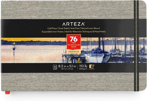 Miniatura 5 de ARTEZA Libros de acuarela, paquete de 3, 8.3 x 5.1 pulgadas, 76 páginas cada uno, 110 lb/230 GSM, prensa en frío, de doble cara, sin ácidos, libros