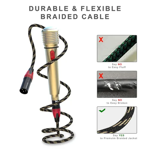 Miniatura 5 de Cables XLR - Paquete de 6 cables XLR trenzados de nailon trenzado y cable de micrófono equilibrado para micrófonos, mezcladores y altavoces