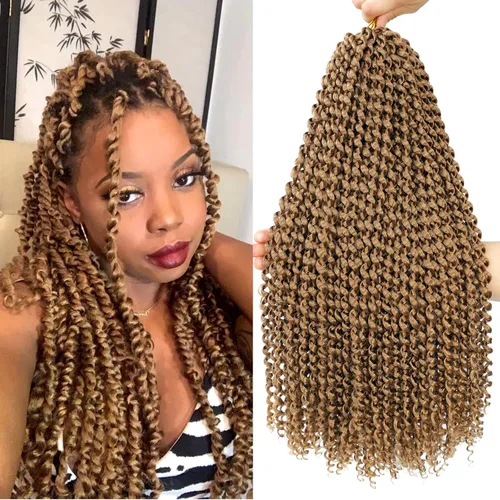 Miniatura 32 de Dansama - 7 paquetes de extensiones de cabello trenzado ondulado Passion Twist, extensiones de cabello de trenzas con ganchillo estilo mariposa, #1B