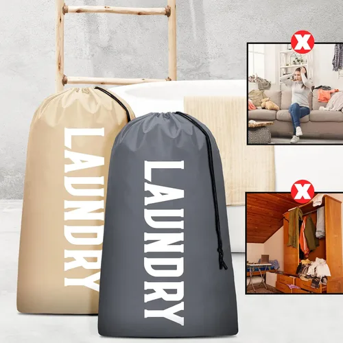 Miniatura 6 de Paquete de 2 bolsas de lavandería de viaje XL, organizador de ropa sucia lavable a máquina, lo suficientemente grande como para contener 4 cargas