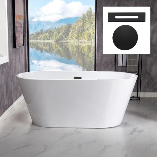 Miniatura 18 de WOODBRIDGE Bañera de acrílico independiente de 67 pulgadas, bañera de remojo contemporánea, acrílico blanco (desagüe/desbordamiento negro mate), B/M
