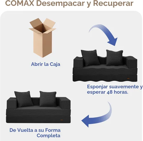 Miniatura 6 de COMAX Sofá cama futón, sofá cama convertible 4 en 1, sofás plegables sin hueso para sala de estar, plegable pequeño sofá biplaza plegable en el Negro