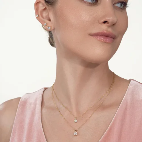 Miniatura 2 de IGI - Collar con colgante de solitario cuadrado de diamante cultivado en laboratorio de 14 a 3 quilates para mujer, collar de oro de 14 quilates