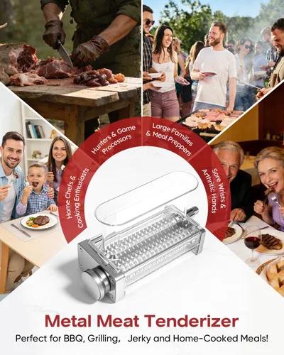Miniatura 6 de Accesorio ablandador de carne ajustable para batidoras de pie KitchenAid, 3 ajustes de grosor con rueda de metal ancha y herramienta ablandadora