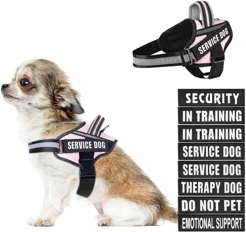 Miniatura 13 de Juego de arnés y parches para chaleco de perro, arnés para perro de servicio en entrenamiento Animire con 10 parches para perros, chaleco Rosa