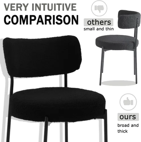 Miniatura 8 de Juego de 2 sillas de comedor negras Stabrech, sillas de comedor con respaldo curvo, sillas de comedor modernas de bouclé tapizadas para la sala