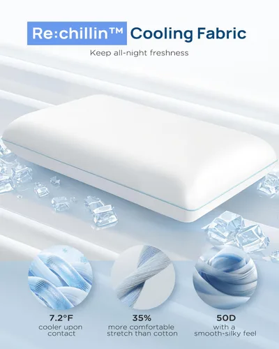 Miniatura 4 de Releep Almohada refrescante de espuma viscoelástica suave, almohada cervical para dormir de lado, dormir de espalda y boca abajo, diseño ortopédico
