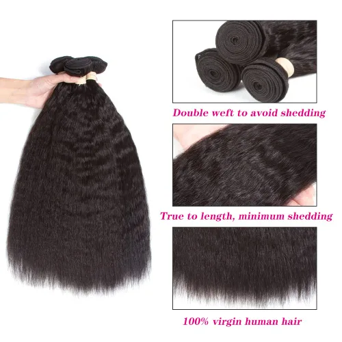 Miniatura 2 de Kerriana Paquetes de cabello humano lacio rizado, rizado lacio cosido 100% sin procesar brasileño 3 paquetes 10 pulgadas 12 pulgadas 14 pulgadas