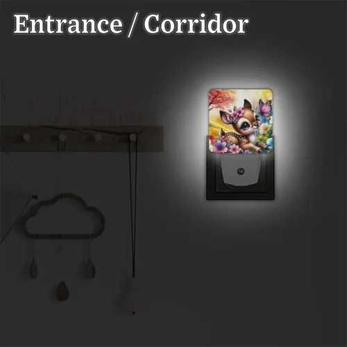 Miniatura 4 de Juego de 2 luces LED de noche con enchufe de flores y ciervos de animales, lámpara de luz nocturna con sensor automático del atardecer al amanecer