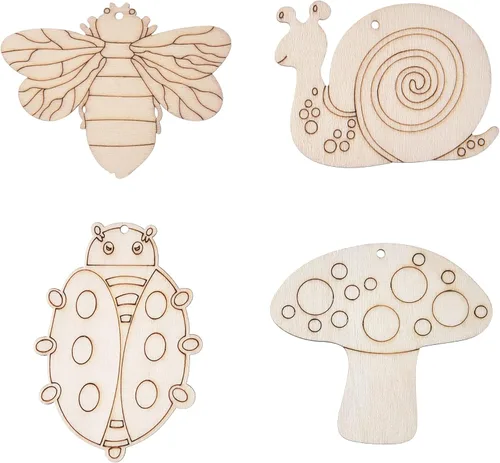 Miniatura 7 de 48 piezas de recortes de insectos de madera sin terminar con agujero para cabestrillo, manualidades de pintura en blanco de madera de mariposa