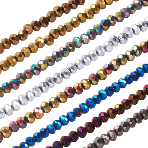 Miniatura 21 de Craftdady 10 hebras de cuentas de cristal galvanizado facetado de 0.157 pulgadas (0.157 in) chapadas en perlas brillantes pequeñas cuentas