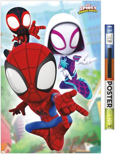 Miniatura 15 de Trends International Marvel Spidey and His Amazing Friends - Póster de pared Webs, 14.72 x 22.37 pulgadas, versión enmarcada de madera de granero