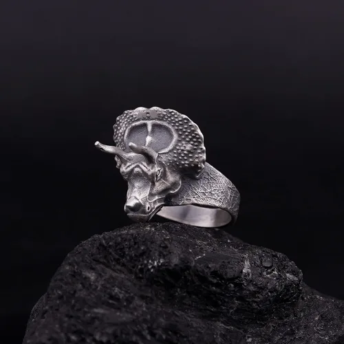 Miniatura 3 de Triceratops Ring, Dinosaur Ring Sterling Silver, Torosaurus Ring, Jurassic Ring, Dinosaur Head Ring, Artisan Gift