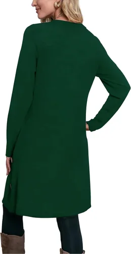 Miniatura 5 de OFEEFAN - Vestido de invierno con manga larga, bolsillos y botones laterales para mujer