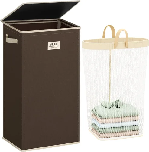 Miniatura 36 de SOLEDI - Canasta de lavandería con tapa de 100L, canasta de ropa plegable grande y alta, cesta de lavandería con bolsa removible fácil