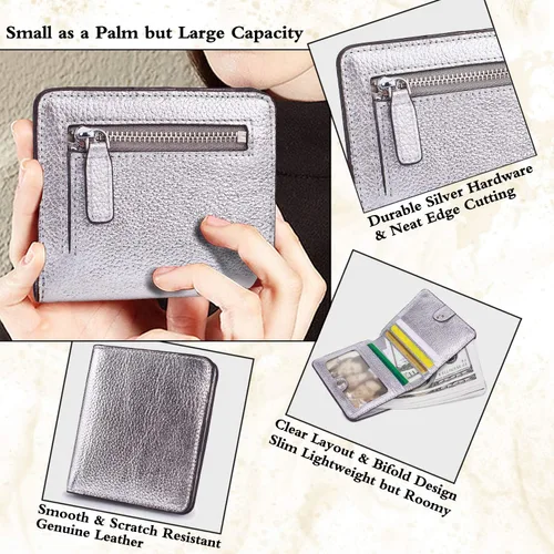 Miniatura 3 de BIG SALE-AINIMOER billetera de bolsillo pequeña con cremallera, plegable, compacta de cuero con bloqueo por identificación por radiofrecuencia