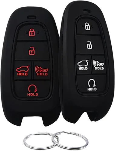 Miniatura 7 de REPROTECTING Funda de Goma de Silicona para Llavero Compatible con (5 Botones) 2019-2023 Hyundai Sonata Santa Fe Tucson Palisade (Negro Negro)