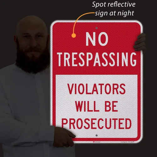 Miniatura 4 de SmartSign Letrero con texto en inglés "No Trespassing, Violators Will Be Prosecuted", aluminio reflectante de grado diamante 3M de 18 x 24 pulgadas