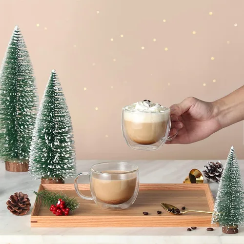 Miniatura 4 de CNGLASS Tazas de cristal de doble pared de 8.1 onzas, taza de café de vidrio aislado transparente con asa para expreso, café con leche, té, juego