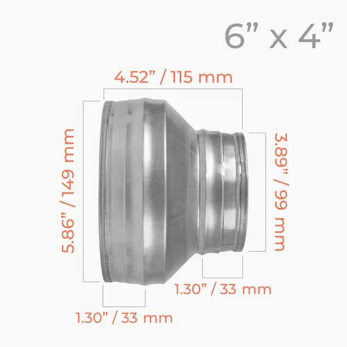 Miniatura 2 de Reductor de conducto redondo de 6 a 4 pulgadas - Aumentador de tubería de acero galvanizado de ajuste macho - Acoplamiento para sistemas