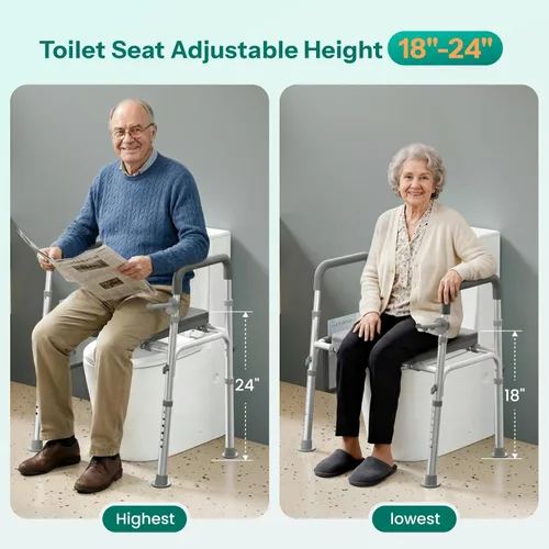 Miniatura 5 de HOMEAL Elevador de asiento de inodoro elevado con asas para personas mayores, 450 libras, silla cómoda 3 en 1 para discapacitados y pacientes