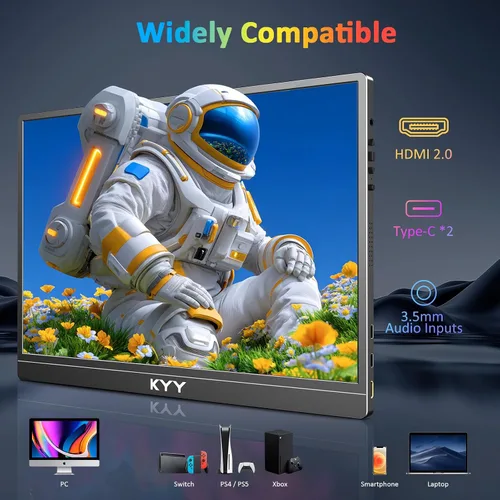 Miniatura 4 de KYY Monitor portátil 4K para laptop, extensor de pantalla de computadora de 15.6 pulgadas, UHD 3840 x 2160, 100% sRGB, 400 nits, monitor de viaje