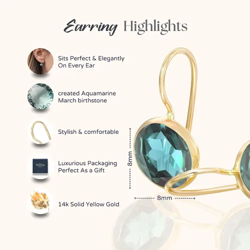 Miniatura 65 de 14k Solid Yellow Gold Gemstone Earrings - Birthstone Earrings - 8mm Dangle Earrings, Dainty Gemstones Earrings, Bridal Handmade Wedding Jewelry Gift