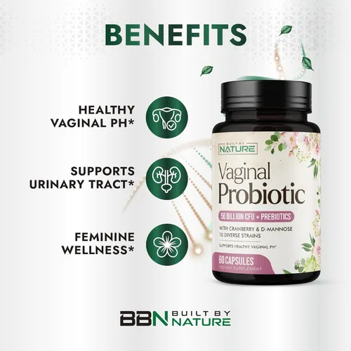 Miniatura 4 de Built by Nature Probióticos vaginales para mujeres – Balance de pH y salud femenina con prebióticos, Lactobacillus y extracto de arándano – 50 mil