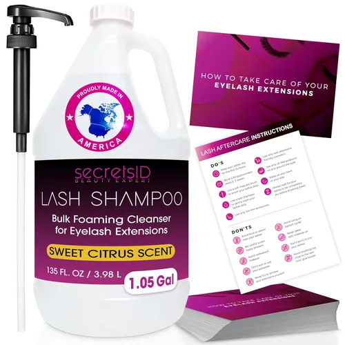 Miniatura 11 de Champú profesional de pestañas para extensiones – 2 litros de recarga ecológica a granel + 50 tarjetas de cuidado posterior – Limpiador de pestañas