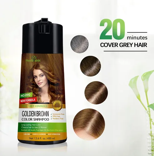 Miniatura 4 de Herbishh - Champú enriquecido con color para cabello gris - Fórmula de tinte para el cabello de larga duración y acondicionador (Marrón dorado)