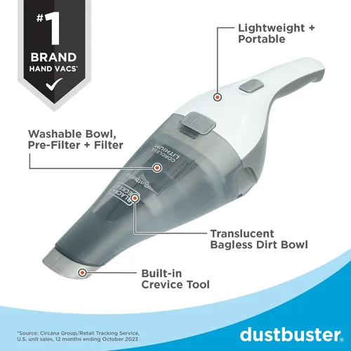 Miniatura 13 de Black + Decker Dustbuster – Aspiradora de mano sin cable, portátil, recargable para coche, montaje en pared, succión fuerte QuickClean (HNVC215B10)