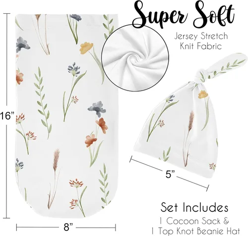 Miniatura 5 de Sweet Jojo Designs Conjunto de manta para bebé con estampado floral y diseño de flores, diseño de capullo y gorro para recién nacido, manta para ir