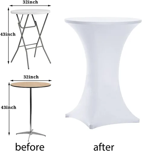 Miniatura 5 de Tina's Paquete de 2 fundas para mesa de cóctel de elastano Highboy de 32 x 43 pulgadas, color blanco, mantel elástico ajustable para mesas redondas