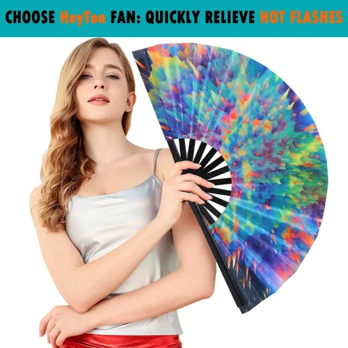 Miniatura 9 de HeyToo Ventilador de mano grande para mujeres/hombres, con brillo UV, para Drag Queen, cosplay, EDM, club, fiesta, música, festival, baile, Cuadrado