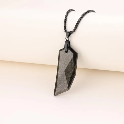 Miniatura 3 de COAI Collar de cristal curativo de diente de lobo para hombre, obsidiana negra y obsidiana dorada
