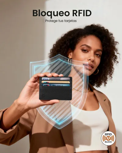 Miniatura 4 de Fintie Billetera delgada y minimalista para bolsillo frontal, con bloqueo RFID, tarjetero y ventana de identificación, para hombre o mujer